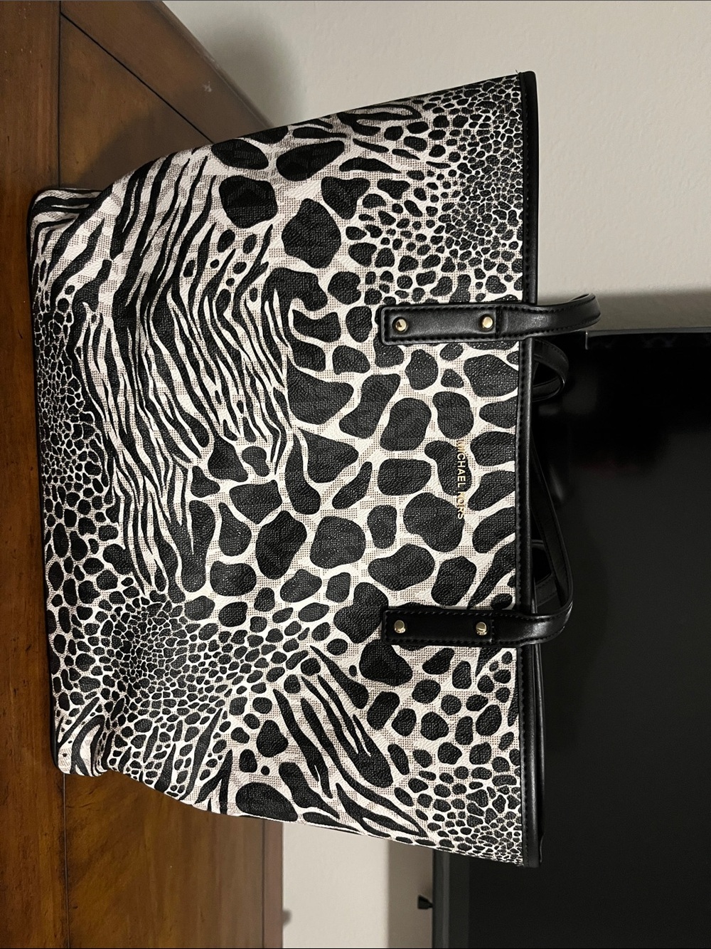 Michael Kors Black & White Animal-Print Tote